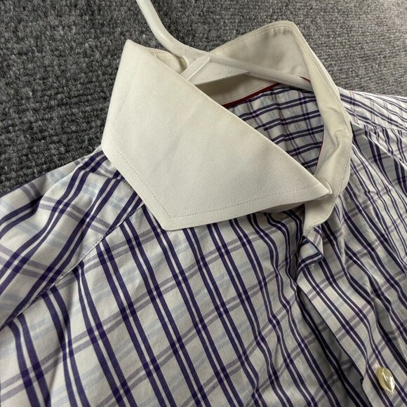 Eton 16.5 Long Sleeve Button Up Contrast Collar Preppy Purple Blue Plaid Cutaway - Picture 9 of 16